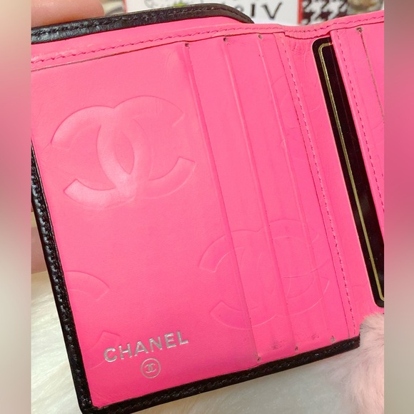 Chanel Cambon Line Bifold Wallet Black Pink CC Matelasse Leather - Picture 11 of 17